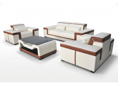 3+2+1 Bank Bank Bekleding Lederen Stof Banken Banken + Tafel Complete Set Nieuw