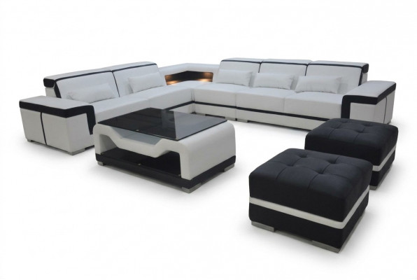 Leren bank bank bekleding hoek moderne set woonlandschap tafel krukje G8020B