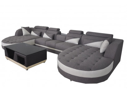 Leren bank Moderne bank Beklede zithoek + Tafel Bankstellen Ziteenheid Hoek Design
