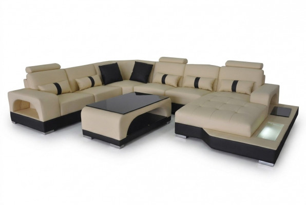 Leder Bank Moderne Bank Bekleding Ontwerp Woonlandschap + Tafel Hoekbank Zitbank