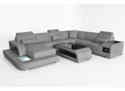 Leren bank woonlandschap set Design Modern hoekbank bank U-vorm G8013 + tafel