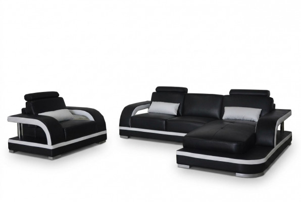 Eckbankstel, gestoffeerde bank, zithoek, leren bankstel, fauteuil, L-vormige woonlandschap, nieuw.