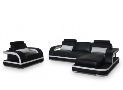 Eckbankstel, gestoffeerde bank, zithoek, leren bankstel, fauteuil, L-vormige woonlandschap, nieuw.