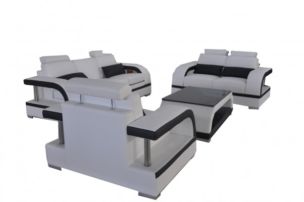 Bankbank Lederbekleding Zitbank Groep 3+2+1 Tafel Set Design Banken