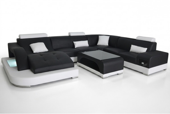 Lederen bank Moderne zitbank Bekleding Ontwerp Hoekwoonlandschap + Tafel Banken