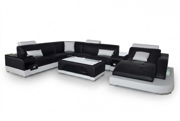 Leren bank Moderne zitbank Ontwerp Bekleding Hoekbank Woonlandschap + Tafel