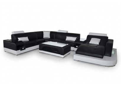 Leren bank Moderne zitbank Ontwerp Bekleding Hoekbank Woonlandschap + Tafel