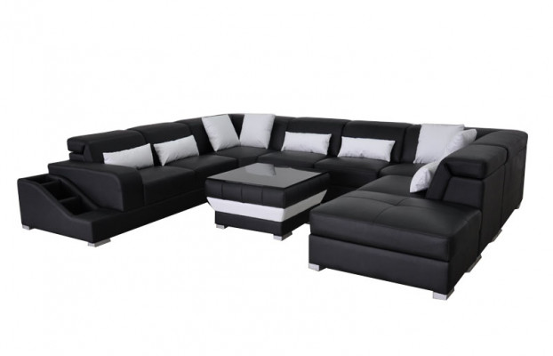 Leder woonlandschap hoekbank set Modern design bank U-vorm G8008 + poef Nieuw