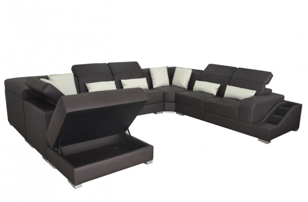 Leder woonlandschap hoekbank set Modern design bank U-vorm G8008 + poef Nieuw