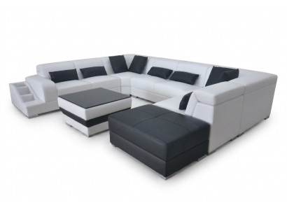 Leder woonlandschap hoekbank set Modern design bank U-vorm G8008 + poef Nieuw