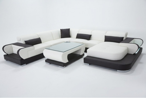 Bank Leren Hoekbank Woonlandschap Set Ontwerp Modern Sofa U-Vorm G8002 + Tafel