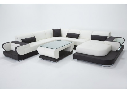 Bank Leren Hoekbank Woonlandschap Set Ontwerp Modern Sofa U-Vorm G8002 + Tafel