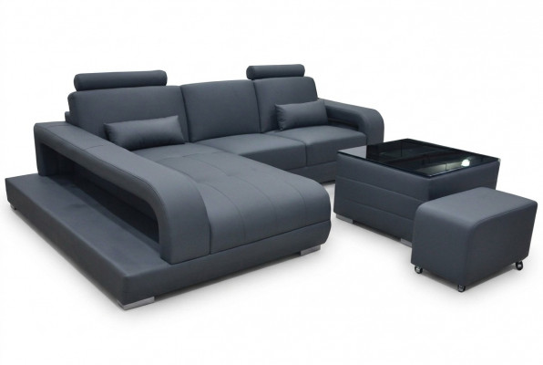 XXL Bank Lederen Woonlandschap Set Moderne Designbank L-Vorm F3017C + Tafel