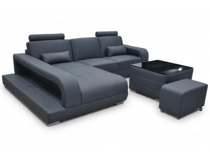 XXL Bank Lederen Woonlandschap Set Moderne Designbank L-Vorm F3017C + Tafel