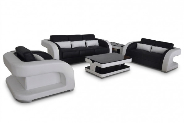 XXL Lederen Bankstel Set Modern Design Loungeset 3+2+1 F3002C+Tafel