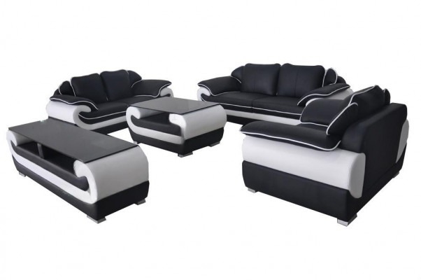 Lederen Moderne XXL Bankstel Woonlandschap Leren bankstel Bankstel 3+2+1 D04 + Tafel