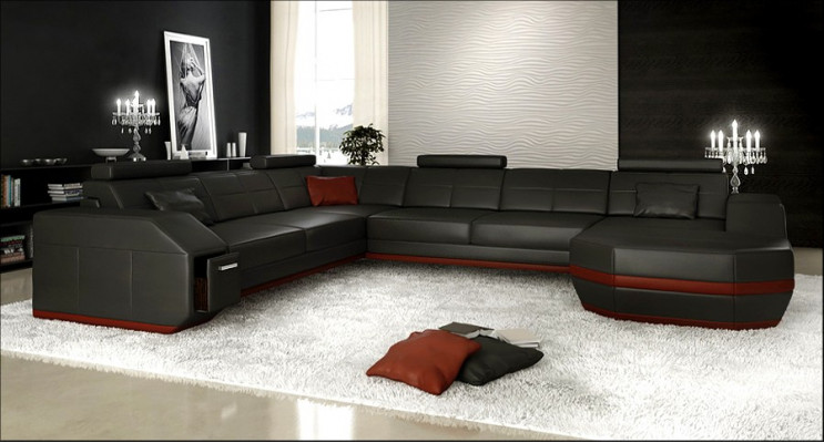 Leder Bank Bank Bekleding Hoekbank Set Woonkamer U Vorm Tafel RTV Nieuw