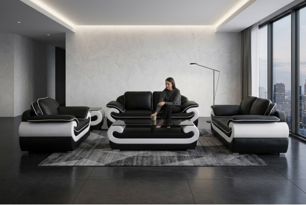 Bank Bank Zitkussen Compleet Set Lederen Garnituur 3+2+1 Bankstel Ontwerper