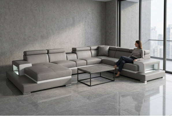 Design Leder bekleding Zitkamer Woonbank Hoekbank Bankstel Designer Set XXL