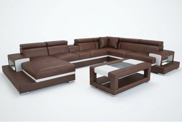 Ontwerp Lederen Bekleding Zitkamer Woonkamer Bank Hoek Bank Ontwerper Set + Tafel