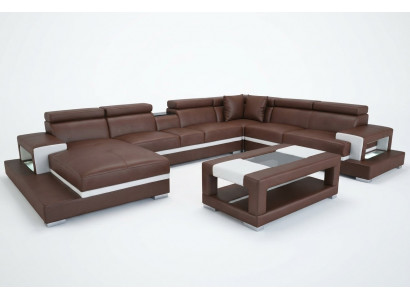 Ontwerp Lederen Bekleding Zitkamer Woonkamer Bank Hoek Bank Ontwerper Set + Tafel