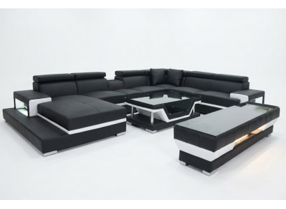 Ontwerp leren bekleding zithoek hoek woonkamer bank ontwerperset.