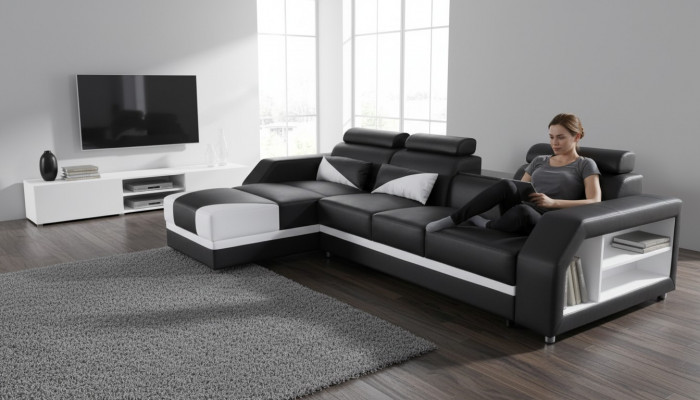 Ontwerp Lederen bekleding zitkamer hoekbank woonbank bankstel Designer