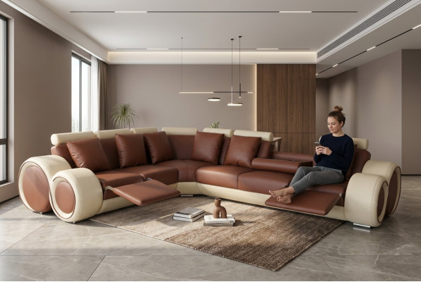 Ontwerp Lederen bekleding XXL Zitkamer Bank Bank Ontwerper Hoekbankstel