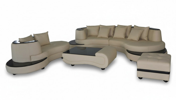 Luxe hoek leren bankstel landschap bekleding XXL Big Sofa U-vorm + chaise + tafel