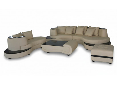 Luxe hoek leren bankstel landschap bekleding XXL Big Sofa U-vorm + chaise + tafel