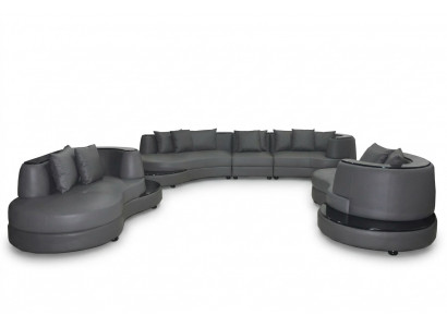 Luxe hoeklounge met leren decoratie inrichting, landschap, zitgedeelte, hoek XXL bank.