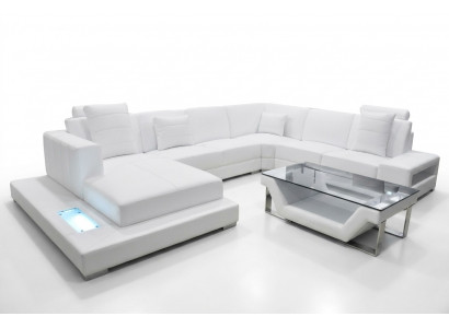 Eck Lederbank Bank Bekleding Hoekbank Set U Vorm Woonlandschap Ontwerp