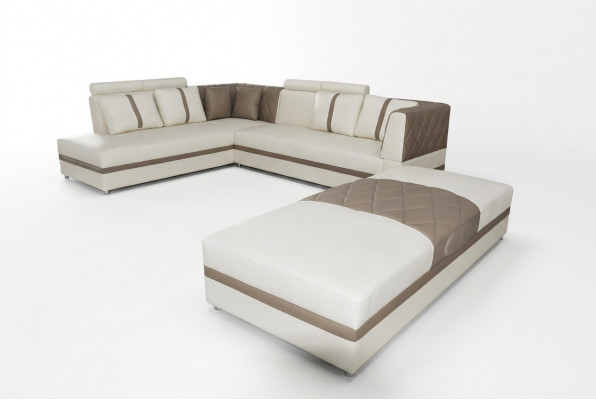 Hoek Leer Modern XXL Bank Woonlandschap Leren Bank L-vorm A1128II+Voetenbank