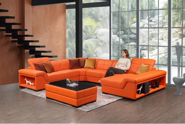 XXL Set Designer woonlandschap hoekbank bank bank U-vorm tafel leer nieuw XXL Set Designer woonlandschap hoekbank bank U-vorm tafel leer nieuw