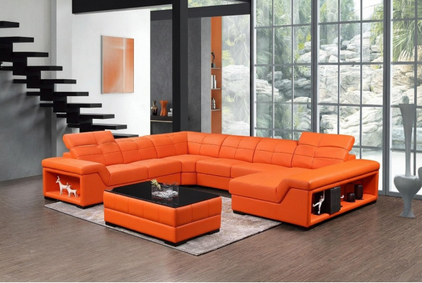 XXL Set Designer woonlandschap hoekbank bank bank U-vorm tafel leer nieuw XXL Set Designer woonlandschap hoekbank bank U-vorm tafel leer nieuw