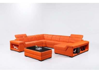 XXL Set Designer woonlandschap hoekbank bank bank U-vorm tafel leer nieuw XXL Set Designer woonlandschap hoekbank bank U-vorm tafel leer nieuw