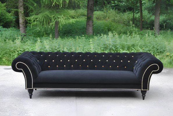 Stof Ontwerp Bank Bekleding Textiel Moderne Bank Chesterfield 3-Zits Zwart