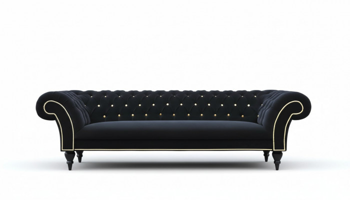 Stof Ontwerp Bank Bekleding Textiel Moderne Bank Chesterfield 3-Zits Zwart