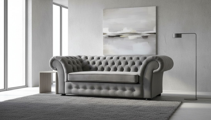Bank 3-zits Stof Design Bank Beklede Banken Textiel Modern Chesterfield Grijs