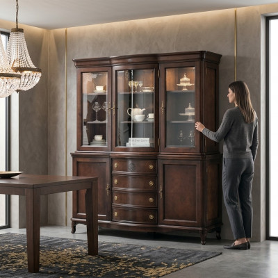 Wandkast Edele dressoir Hout Barokstijl Buffet Vitrine Kast Nieuw