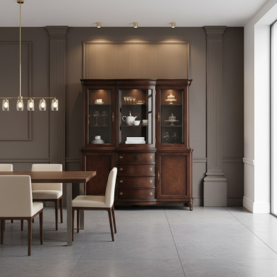Wandkast Edele dressoir Hout Barokstijl Buffet Vitrine Kast Nieuw
