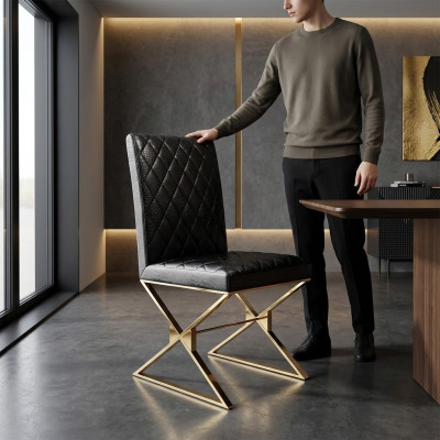 Stoel 1x Eetkamer Club Stoelen Beklede Stoel Fauteuil Metaal Lounge Ontwerper Nieuw