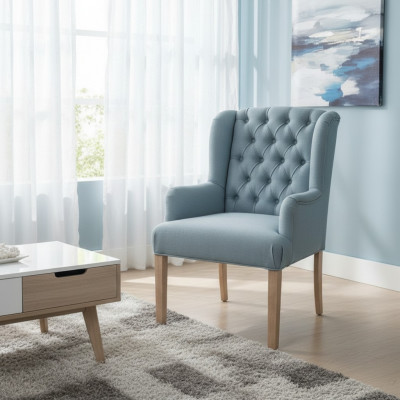 Blauwe Chesterfield fauteuil set Eetkamer set Stoelen x8 Fauteuil