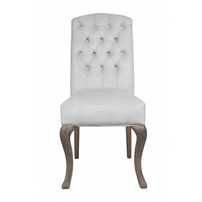 Grijze Chesterfield x6 fauteuils Ontwerper houten poten Luxe set van 6