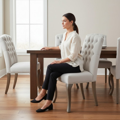 Ontwerper Grijze Chesterfield gestoffeerde stoelen 10-delige set hotelstoelen stoffen zitting