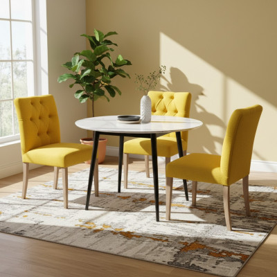 Moderne Designer Chesterfield stoelen Gele stoelenset Stijlvolle gestoffeerde stoelen x10 delig.