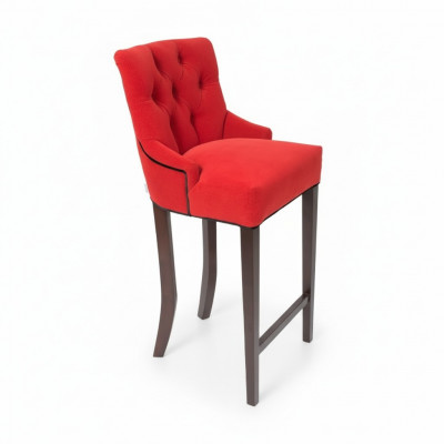 Rode Chesterfield barkruk, designer krukset van 4 gestoffeerde massief houten stoelen.