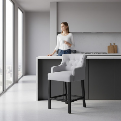 Grijze barkrukken 2-delige set Barkrukken Chesterfield stoelen Designer set