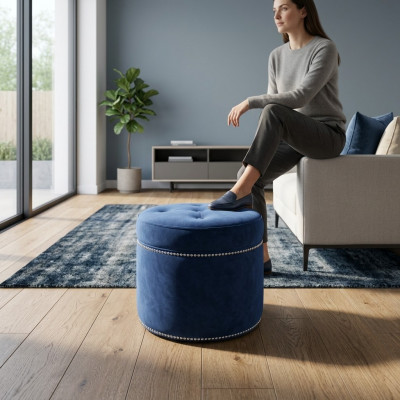 Chesterfield poef textiel voetenbankje rond kruk gestoffeerde kruk zithocker zitplaats nieuw
