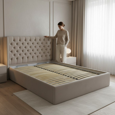Chesterfield bed gestoffeerd dubbel hotelbed deco bedden slaapkamer 180x200cm.